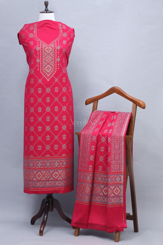 Rose Pink Thread Work Winter Suit Set