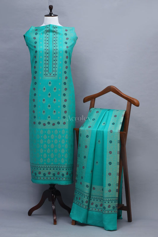 Sea Green Heavy Thread Work Unstitched Suit Set