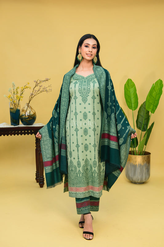 Green Thread Work Party Wear Unstitched Suit Set