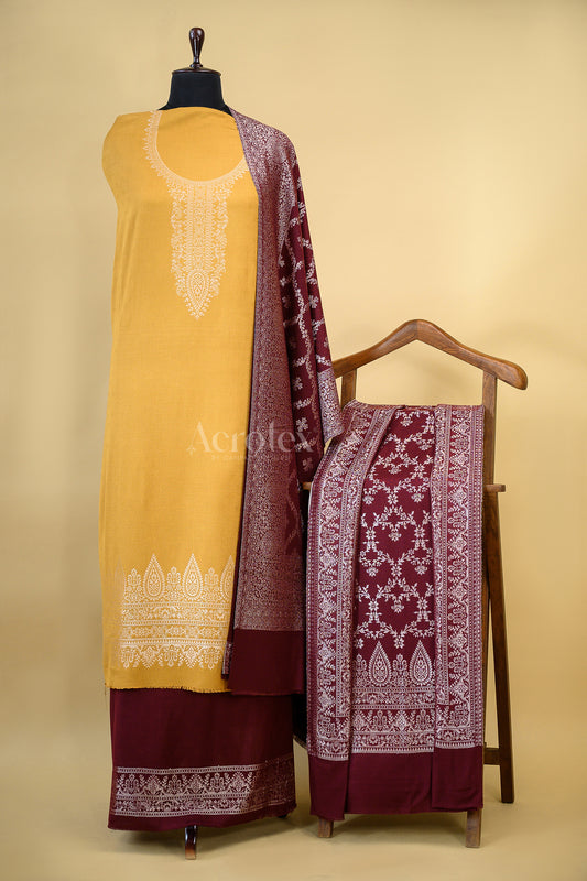 Yellow Silver Zari Woollen Suit Set