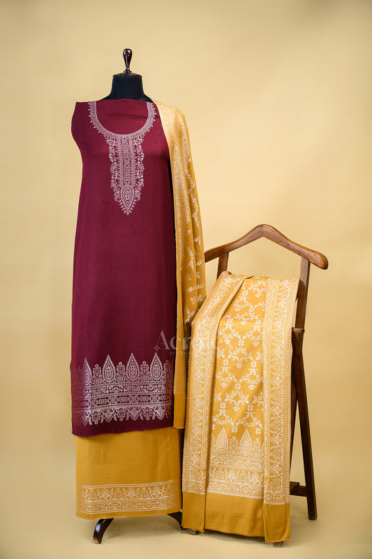 Maroon Silver Zari Winter Suit Set